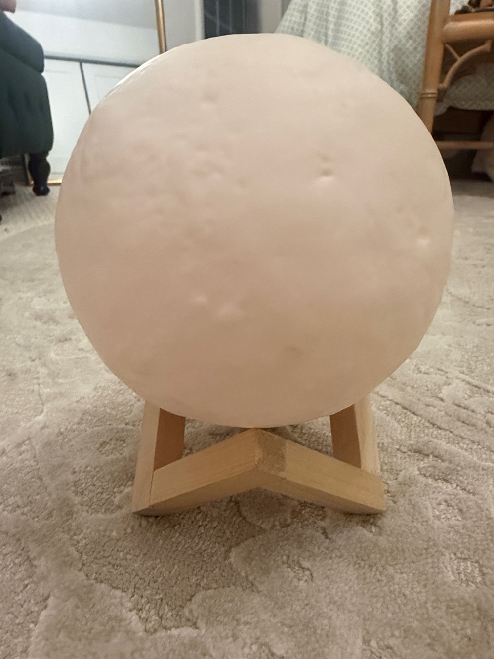 LED Moon Lamp Night Light, Battery Powered, White, Wood Stand, Switch